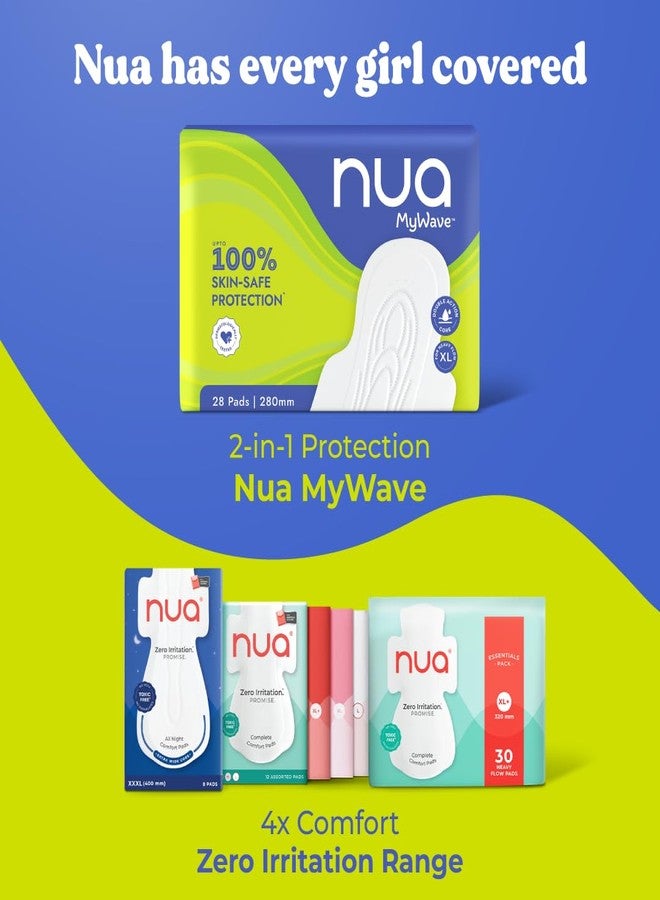 Nua MyWave XL Sanitary Pads for Women | Heavy Flow Period Pads | Super Soft, Rash-Free, Leak-Proof | Super Absorbent | Pack of 28 | Individually Wrapped | 280 mm - Image 3